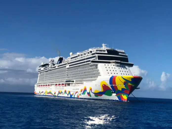 Norwegian cruise line ship at anchor